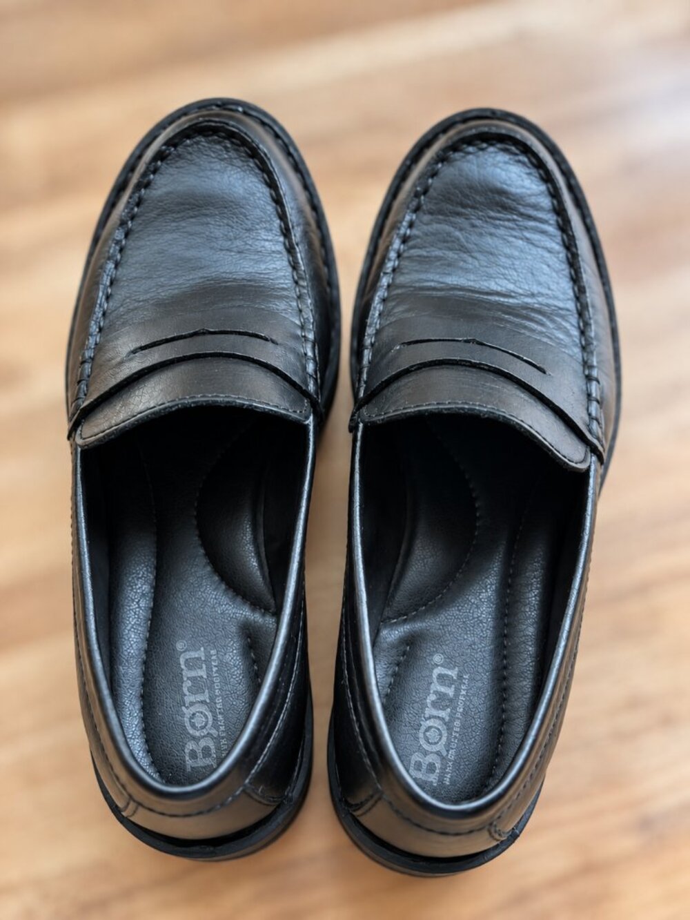 Born Black Leather Penny Loafers Chunky Sole Size 6